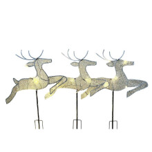 Home Christmas Yard Decoration, Set of 3 Pre-Lit White Reindeer with White Lights, Light Up Glitter