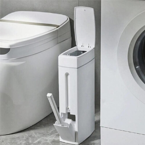 Bathroom Crevice Trash Can Space Saving Compressed Trash Can with Toilet Brush Narrow Trash Can Garbage Container 1