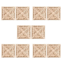 10 Packungen Holzgeschnitzte Onlay Aufkleber, Quadratische Schnitzerei, Unlackiert, Blumentür, Schrank, Möbeldekoration, 10 x 10 cm