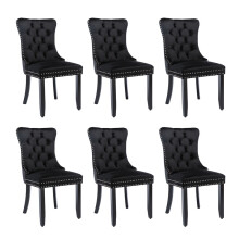 (Black, Velvet) 6-Pack Velvet Dining Chairs, Black