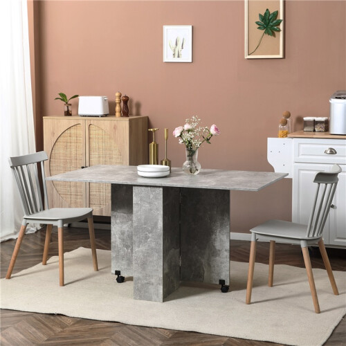 Folding Drop-Leaf Dining Table, Cement Grey 1