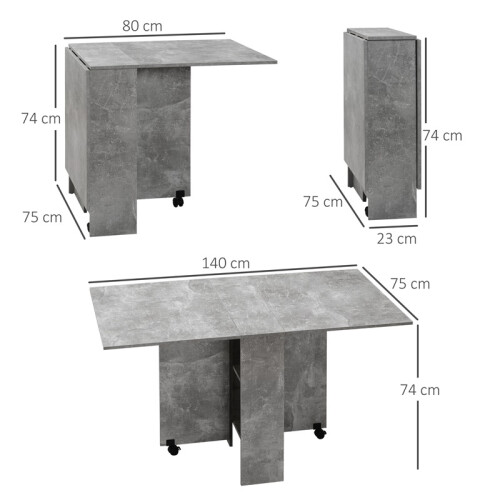 Folding Drop-Leaf Dining Table, Cement Grey 2