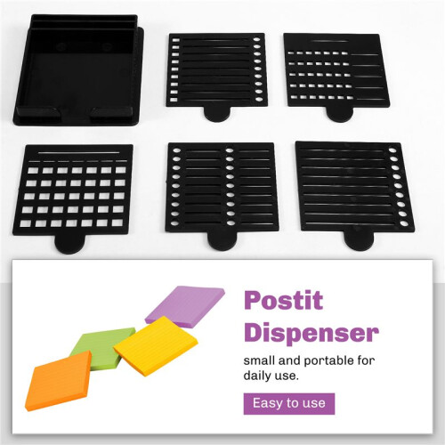 Postit Dispenser with Sticky Note Stencil,for 3x3 Inch Self-Sticky Notepad Maker Note Holder Clip with Template 2