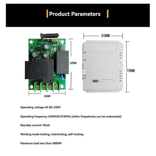433MHz Universal Wireless Remote Control Switch AC220V Relay Module and 500m Transmitter for Light/ 2