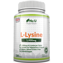 L-Lysine 1000mg Vegan Tablets - 180 Count for Immune Support & Wellness