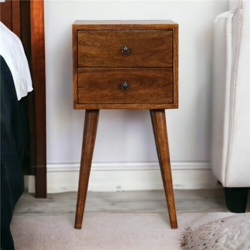 Chestnut Wood Bedside Table, 2 Drawers, 30*30*57cm