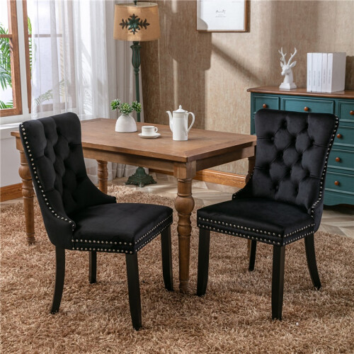 (Black, Velvet) 6-Pack Velvet Dining Chairs, Black 2