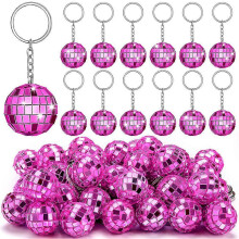 25Pcs Disco Ball Keychain, Rose Red Disco Keychains Bulk, Mini Disco Ball Key Chain Party Favors for Party Decorations