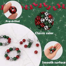 120 Pcs Plaid Wooden Beads, Plaid Print Wood Beads Handmade Round Rustic Farmhouse Wood Beads (16Mm) 3 Colors