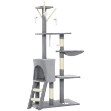 PawHut 134cm Grey Cat Tower with Condo & Scratching Posts