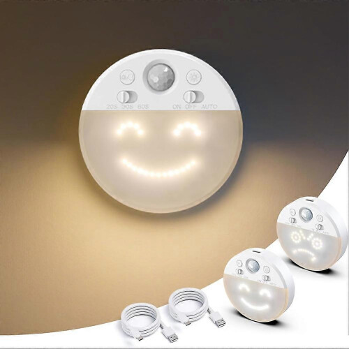 Motion Sensor LED Night Light with 4 Expression Dimmable Hallway Light Rechargeable LED with Timer 1PCS 1