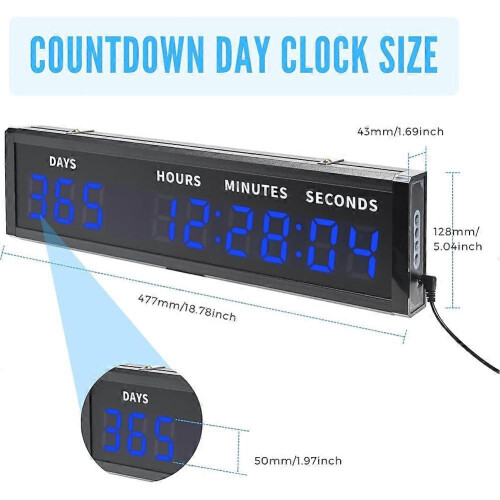 Large Digital Count Up Count Down Timer, Multi-Function 999 Days Countdown Remote Control 12/24 Hour Real Time Clock 2