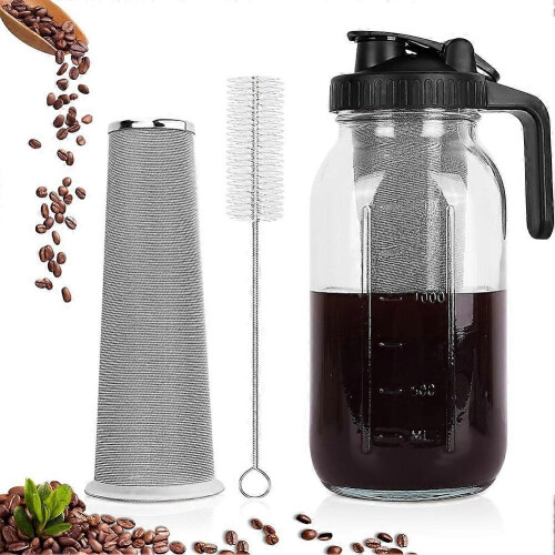 Cold Brew Coffee Maker Pitcher,64oz Iced Coffee Tea Pitcher for Fridge with Filter, Cold Brew Maker with Pour Spout Lid 2