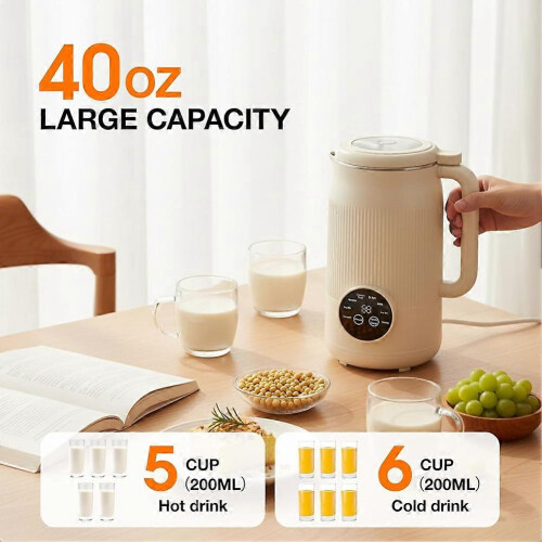 Nut Milk Maker Machine,40oz Soy Milk Maker with Self-Cleaning, Delay Start,Keep Warm,for Juice,Smoothie,Eu Plug 1