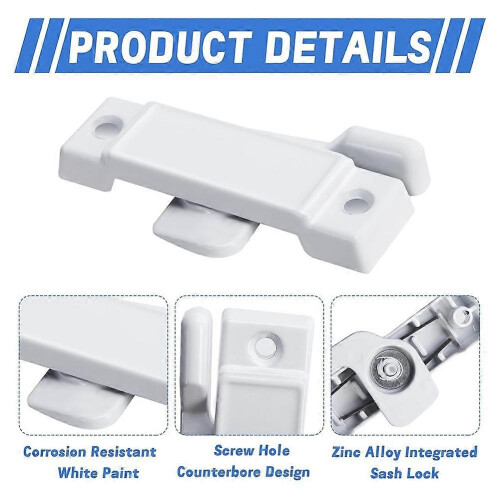 8-Pack White Window Sash Locks with Screws - 2-1/4' Mounting Hole Centers for Vertical Sliding Window 2