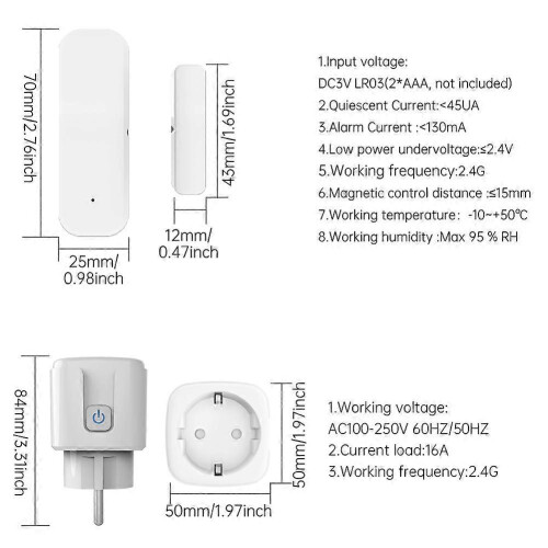 Smart Socket Outlet 16A and Door/Window Sensor Wireles Remote Control Anti-Theft Alarms Socket WiFi Timer Socket EU Plug 1