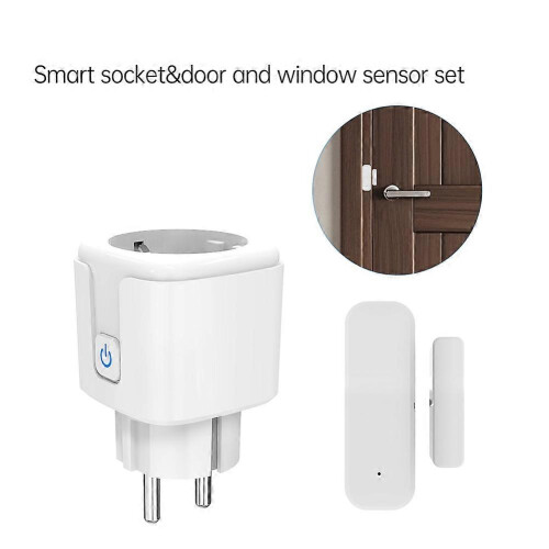 Smart Socket Outlet 16A and Door/Window Sensor Wireles Remote Control Anti-Theft Alarms Socket WiFi Timer Socket EU Plug 2