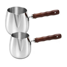 2 Pack Turkish Coffee Pot, 300ML/600ML Milk Warmer Pot with Wooden Handle, Coffee Maker Stovetop Warmer