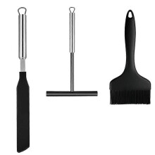 3pcs Crepe Spreader and Spatula Set Stainless Steel Crepe Pan Batter Spreader Spatula Cake Turner Kitchen Utensils