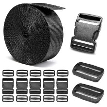 2" Heavy-Duty Buckle & Straps Set,6-Pack Side Release Buckles,6 Yards Nylon Webbing,12 Tri-Glide Clips
