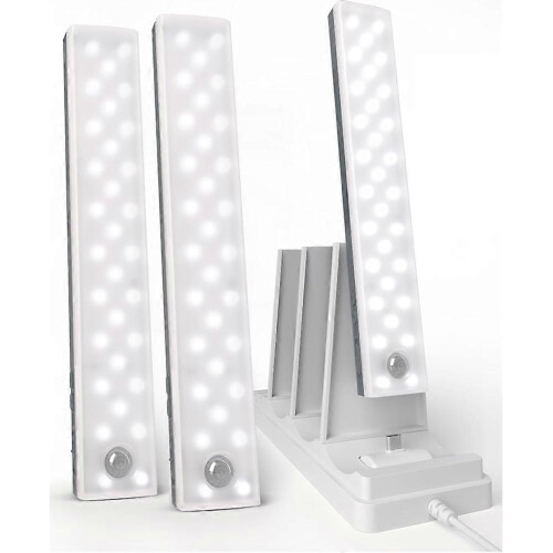 3-Pack Under Cabinet Lighting, Rechargeable Wireless Motion Sensor Lights, 3 Color Temps, Timer, for Kitchen, Closet