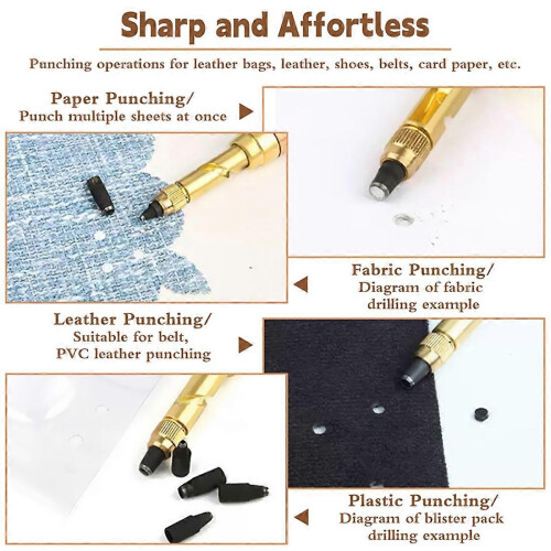 Automatic Interchangeable Heads Hole Punch Tool Hole Punch Screw Punch Round Leather Craft Chisel DIY Leather Tools 1
