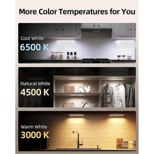 3-Pack Under Cabinet Lighting, Rechargeable Wireless Motion Sensor Lights, 3 Color Temps, Timer, for Kitchen, Closet 2