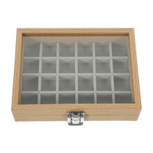 Wooden Jewelry Box with Lid 24-Grid Jewelry Storage Organizer Tray Portable Multi-Compartment Display Case