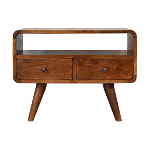 Dark Brown Curved Media Unit, 2 Drawers，30*60*45cm 2