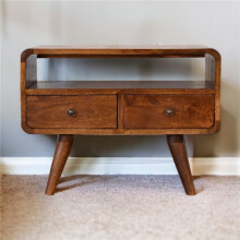 Dark Brown Curved Media Unit, 2 Drawers，30*60*45cm