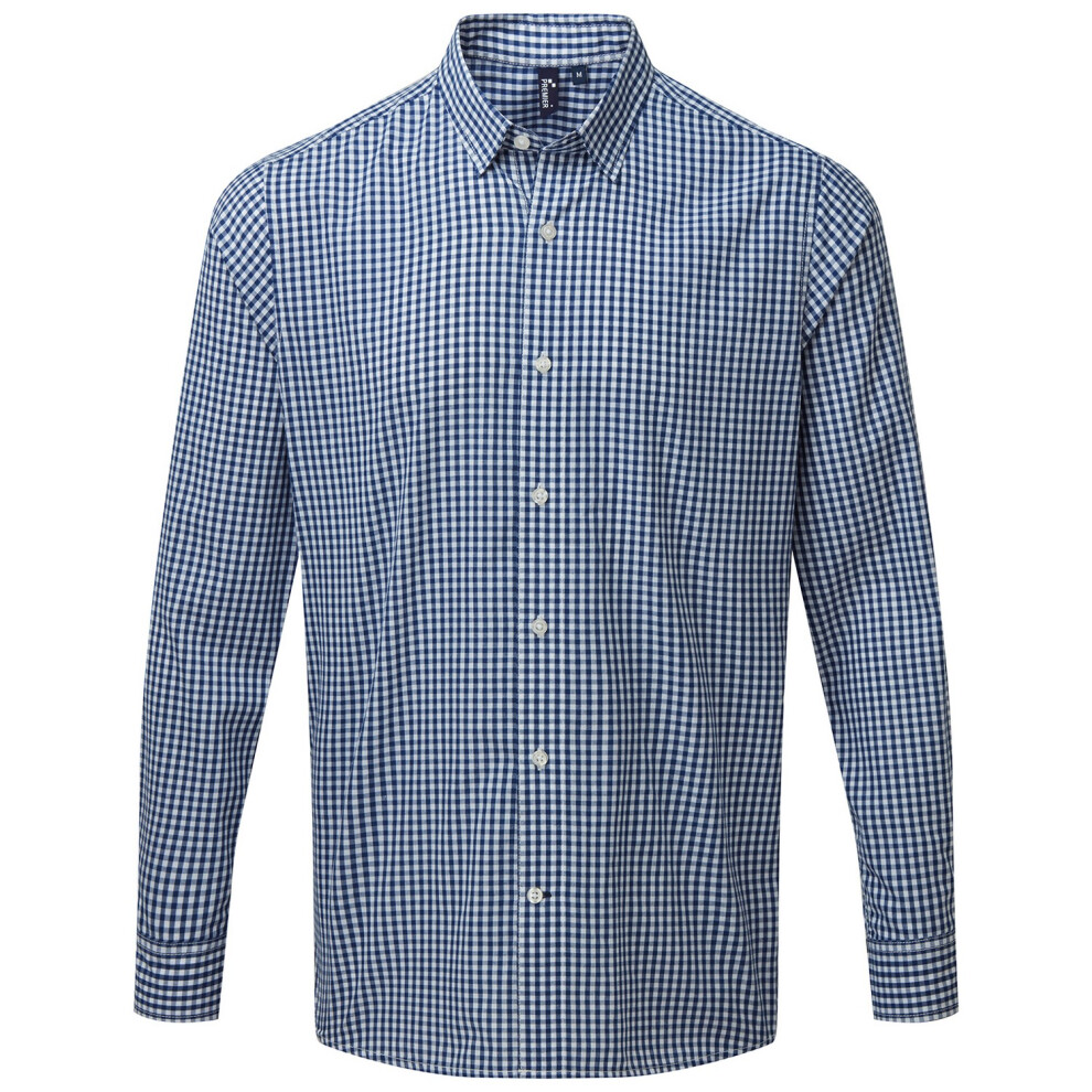 Premier (Xl, Navy/White) Mens Maxton Checked Long-Sleeved Shirt