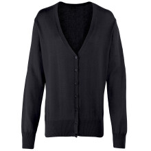 (16, Black) Premier Womens/Ladies Button Through Long Sleeve V-neck Knitted Cardigan