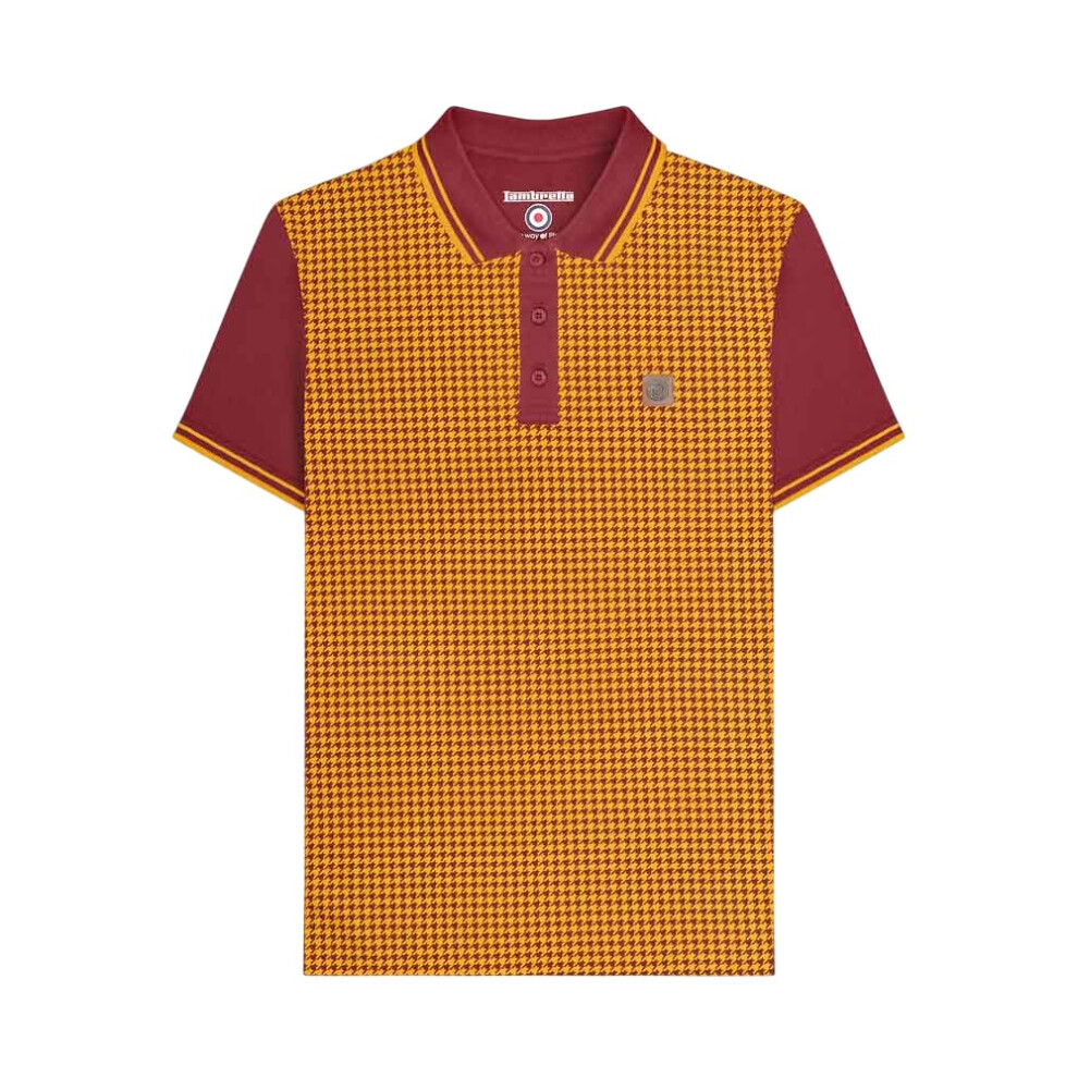 Lambretta (Xl, Burgundy/Gold) Mens Houndstooth Polo Shirt