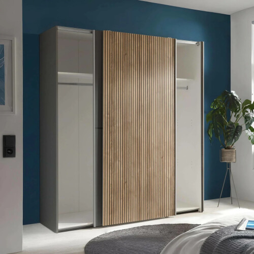 Berno Light Oak and Dark Grey 2 Door Wardrobe 1