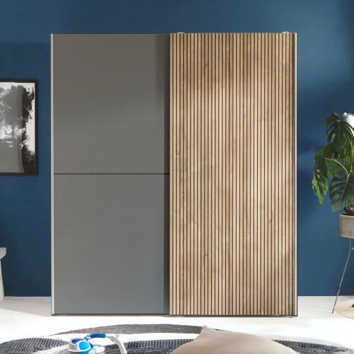 Berno Light Oak and Dark Grey 2 Door Wardrobe 2