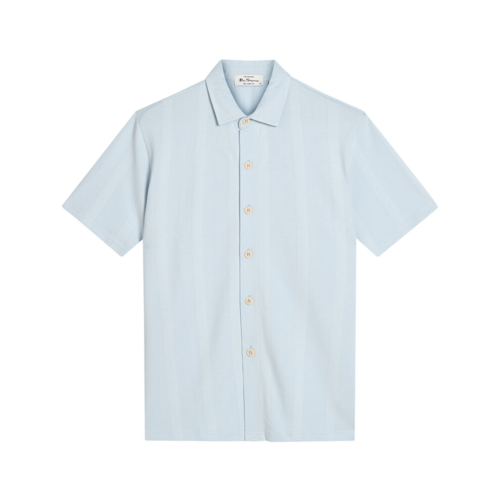Ben Sherman (M, Powder Blue) Mens Vertical Pique Textured Shirt