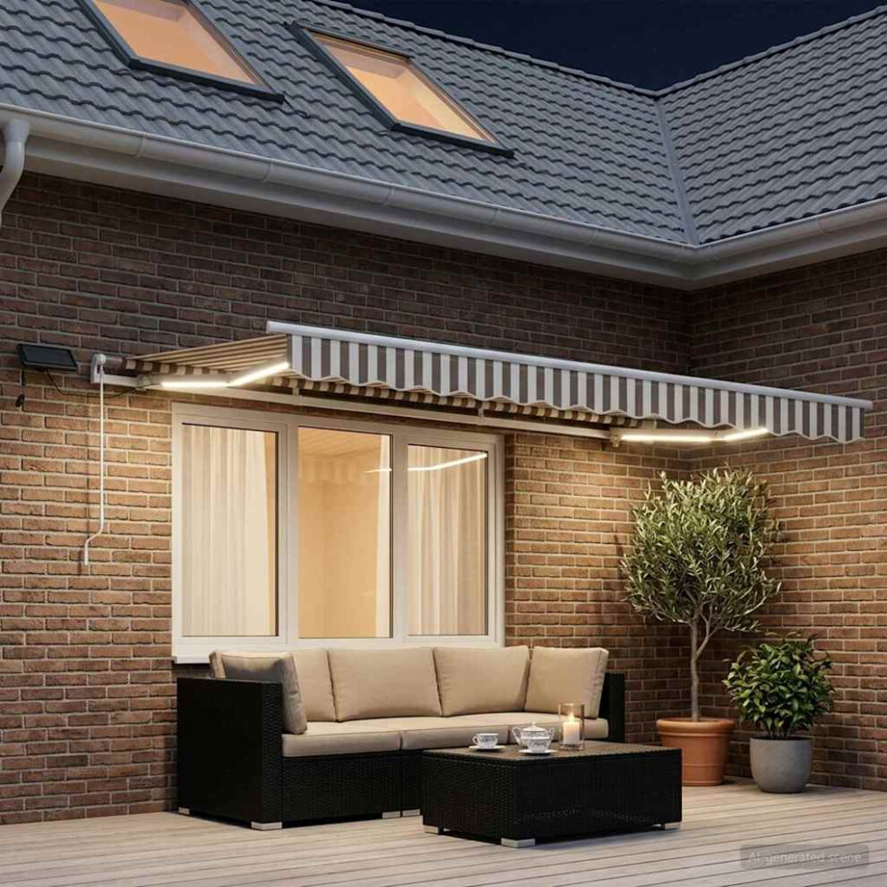 Vidaxl Retractable Awning Light Grey And White 350 X 250 Cm