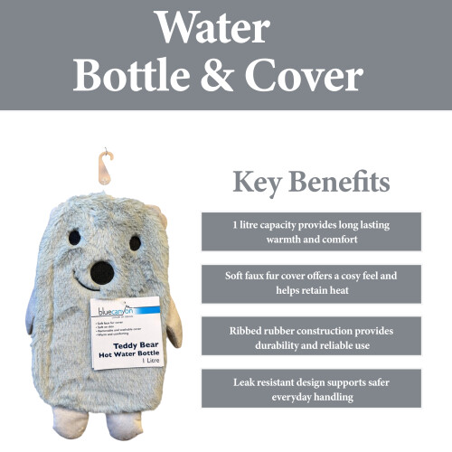 Blue Canyon 1L Teddy Bear Hot Water Bottle Grey 1