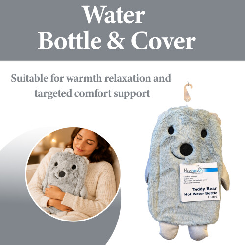 Blue Canyon 1L Teddy Bear Hot Water Bottle Grey 2