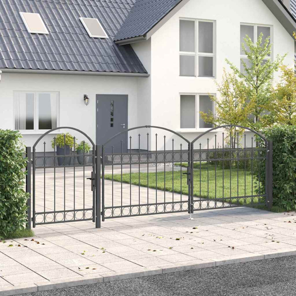 Vidaxl Garden Fence Gate With Arched Top Assen Grey 4 X 1.25 M Steel