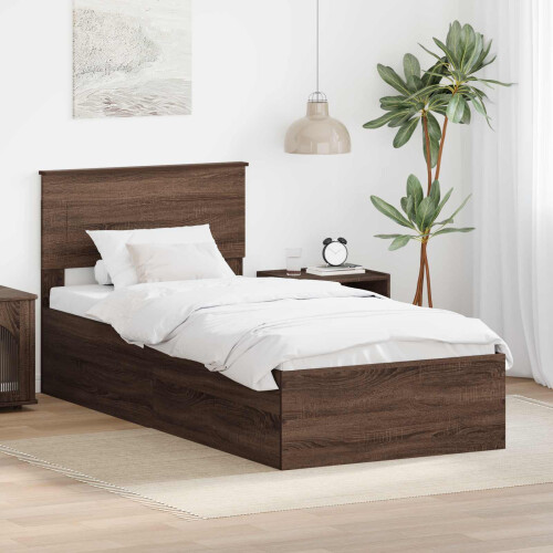 VidaXL vidaXL Bed Frame with Headboard Brown Oak 75 x 190 cm Engineered Wood
