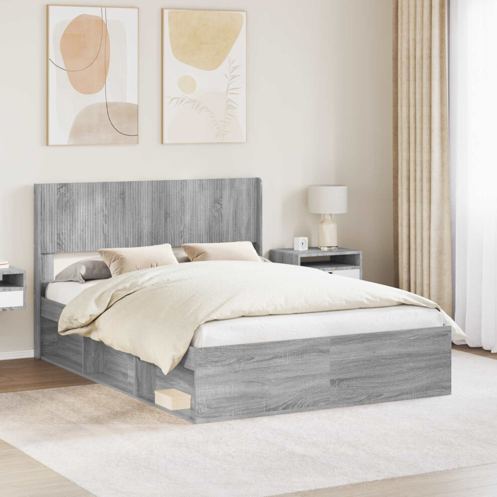 Vidaxl Bed Frame With Storage And Headboard Grey Sonoma 140 X 190 Cm