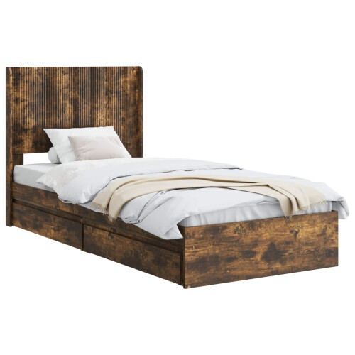 VidaXL vidaXL Bed Frame with Storage and Headboard Smoked Oak 75 x 190 cm 2