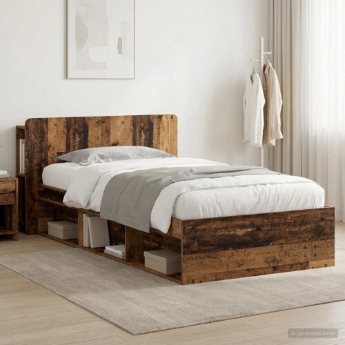 VidaXL vidaXL Bed Frame with Storage Old Wood 75 x 190 cm Engineered Wood