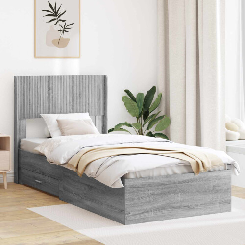 VidaXL vidaXL Bed Frame with Storage and Headboard Grey Sonoma 75 x 190 cm