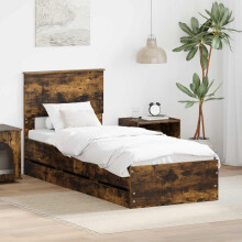 vidaXL Bed Frame with Drawer Smoked Oak 75 x 190 cm Engineer Wood