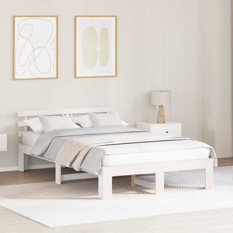Vidaxl Bed Frame With Headboard White 120 X 190 Cm Solid Pine Wood