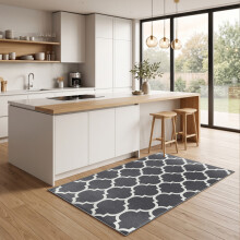 (80x150cm, Moroccan Trellis Grey) Short Pile Geometric Rug | Extra Soft Faux Fur Non Slip Rubber Backed Carpet