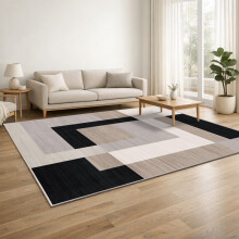 (5X7 Rug (160x230cm), Milo Neutral) Printed Geometric Short Pile Rug with Rubber Backing - Non Slip Modern Area Carpet