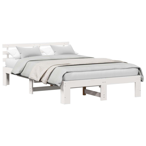 VidaXL vidaXL Bed Frame with Headboard White 120 x 190 cm Solid Pine Wood 2